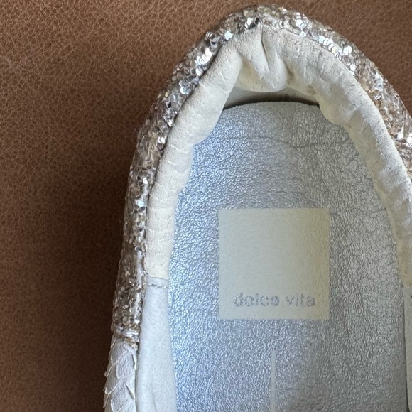 New Dolce Vita White Leather Glitter Sneakers Low Top Lace Up Streetwear 9.5 - Picture 10 of 16